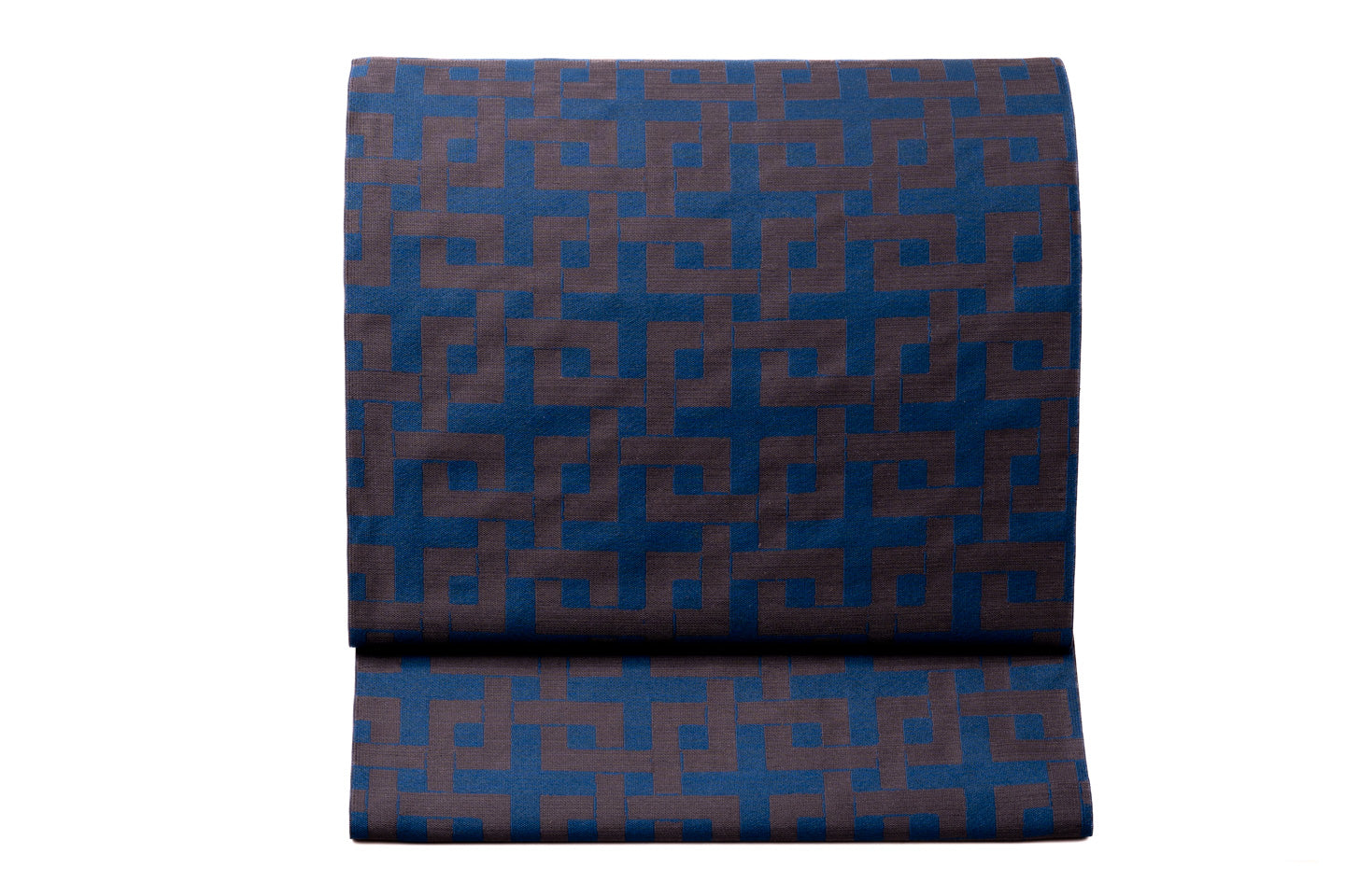 Online限定【角繋ぎ文様の袋帯】紹巴織・青/裏無地バージョン