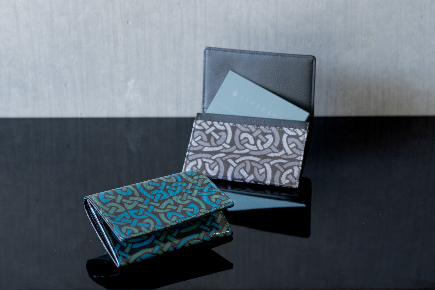 【紹巴織の名刺入れ】Celtic/黒×青緑(コーティング)