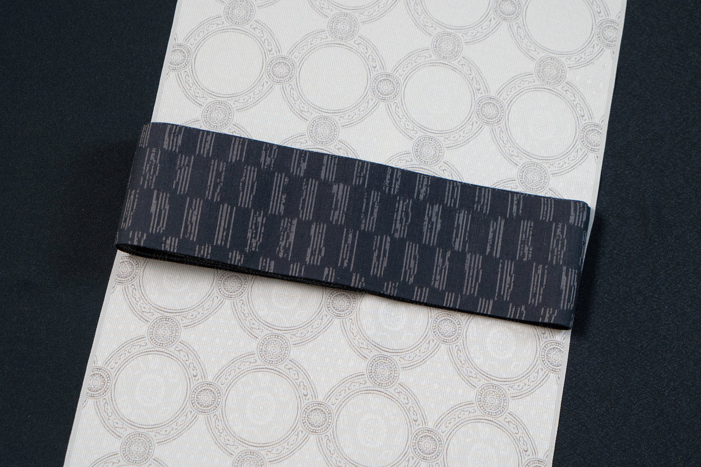 【600経紬の角帯】四つ筋市松柄/濃茶濃淡