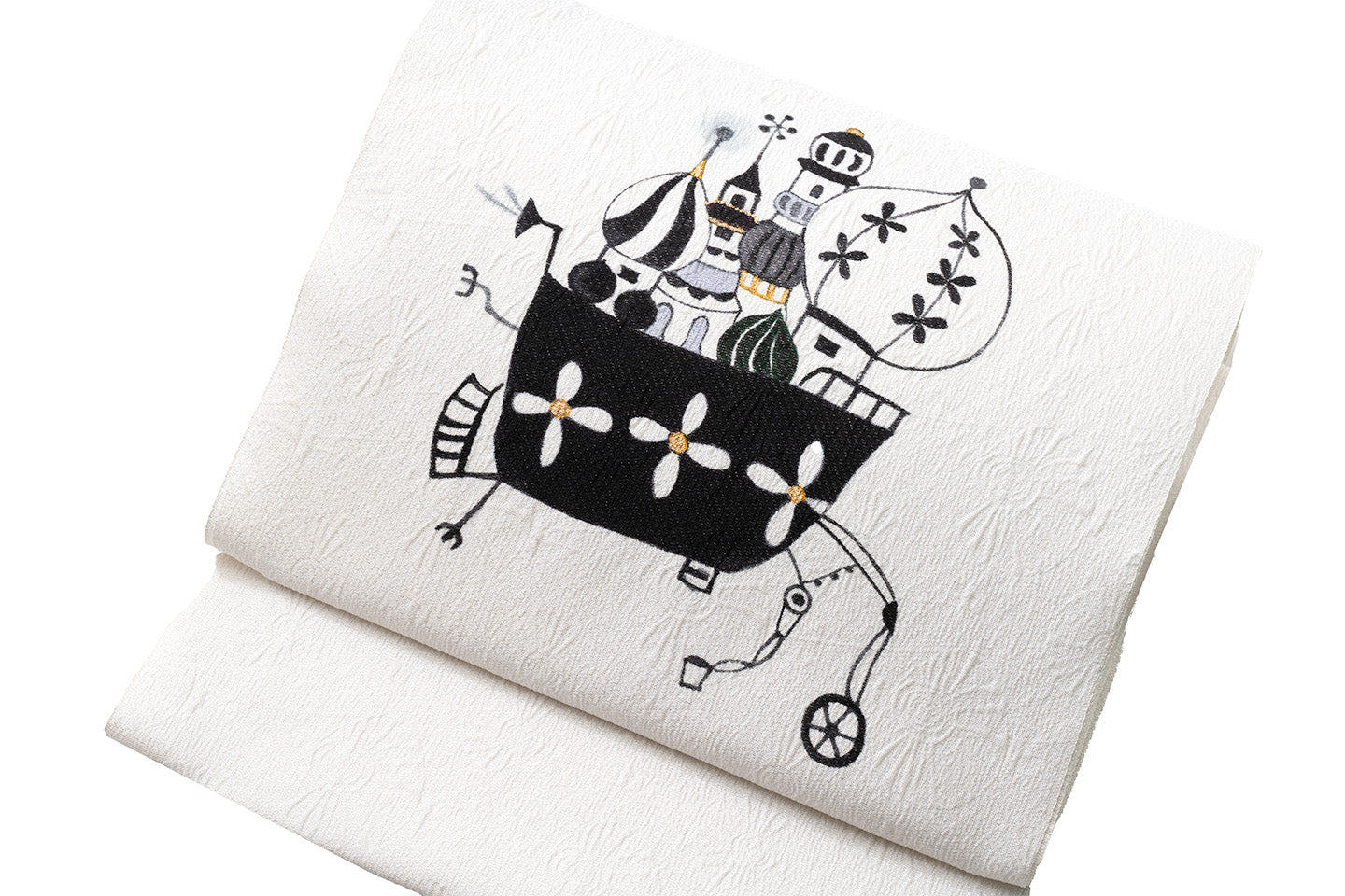生産限定品【CandyCircusの名古屋帯】作品名:cool clop ship ver.2 /しぼ織+手描き友禅