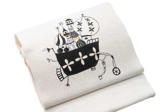 生産限定品【CandyCircusの名古屋帯】作品名:cool clop ship/しぼ織+手描き友禅