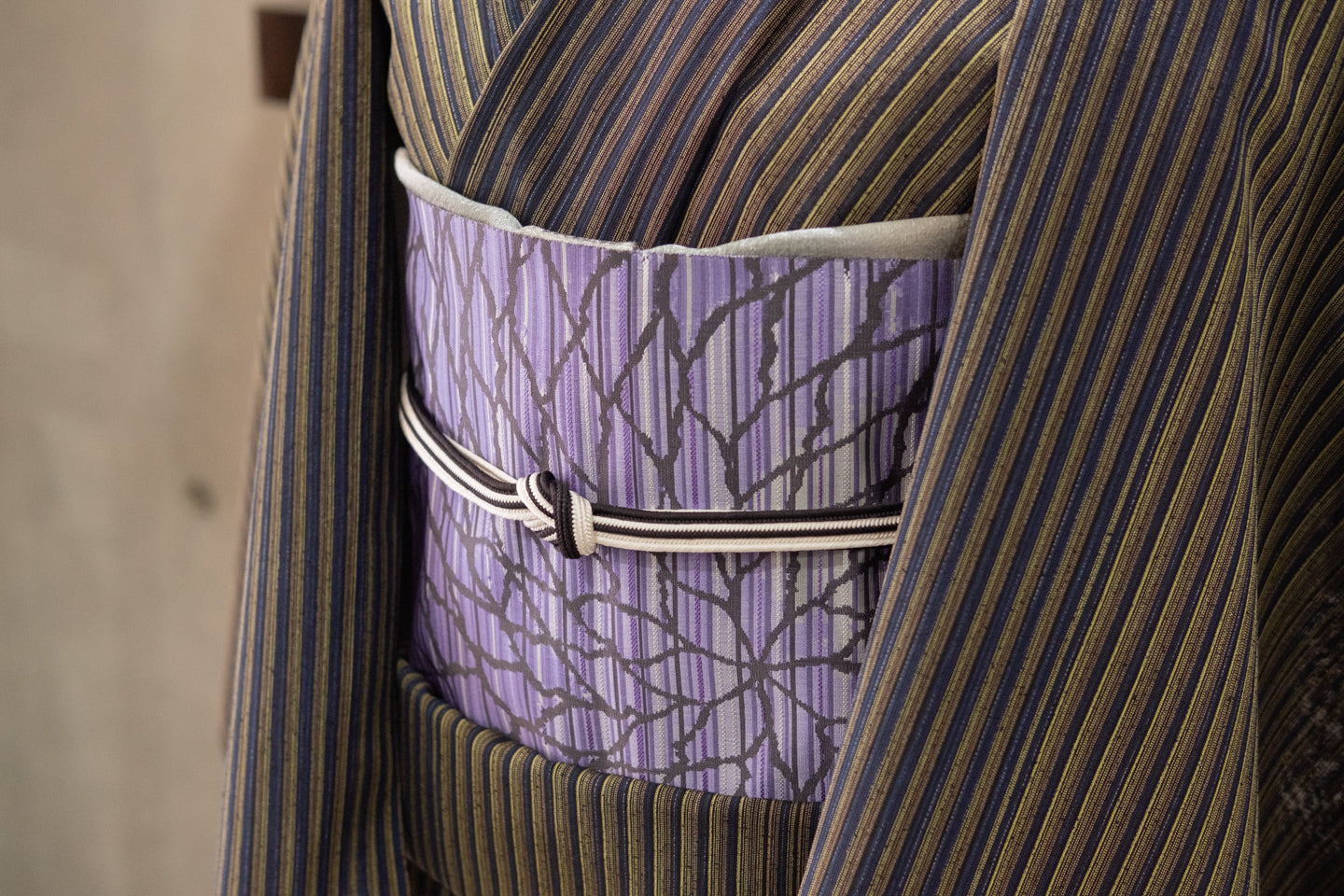 仙福屋の2色畝打組帯締め/墨色