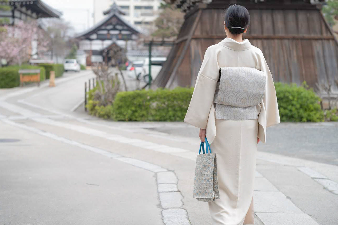 【紹巴織のお太鼓トート】豆小花柄