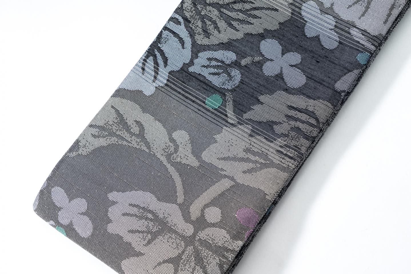 即納品/Online限定【紗楽の角帯】総紗縫+紬/草花横段