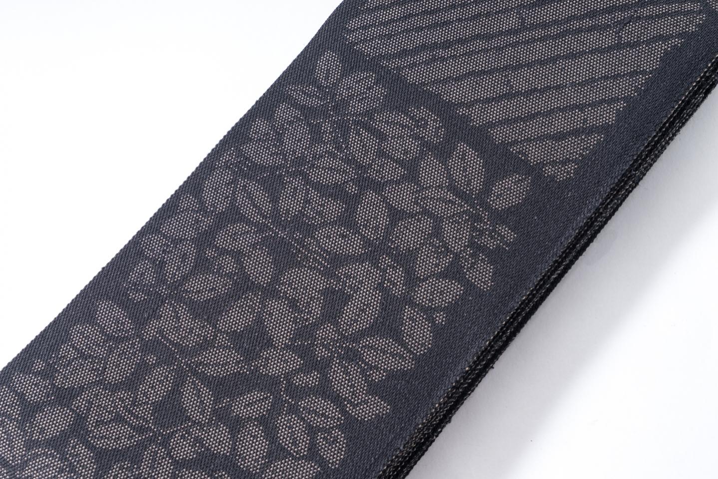 【600経紬の角帯】草花柄/茶濃淡