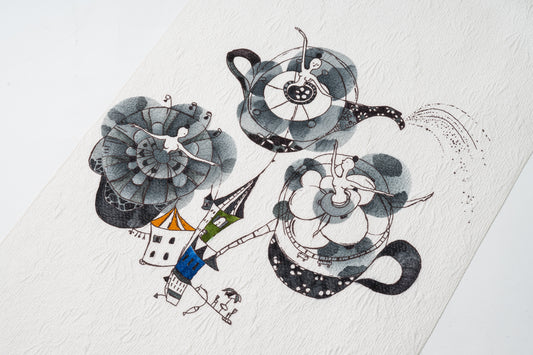 生産限定品【CandyCircusの名古屋帯】作品名:chu chu cup flowery /しぼ織＋手描き友禅 (コピー)
