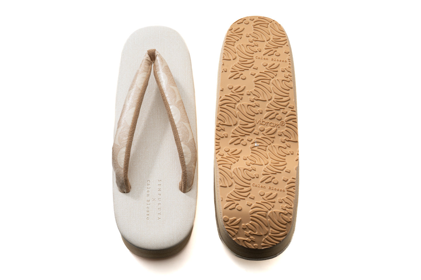 挿上げ【晴雨兼用】コラボカフェぞうりL(南蛮七宝・ベージュ/紹巴織)