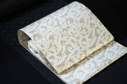 Online限定【神坂雪佳の世界/八寸名古屋帯】海路ペイズリー/二重織(ベージュ)