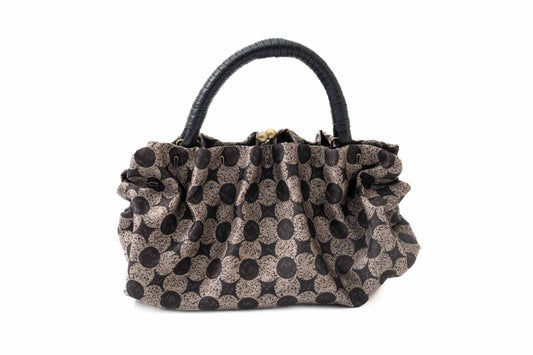 【南蛮七宝のふわふわバッグ】黒茶(二重織)×黒レザー