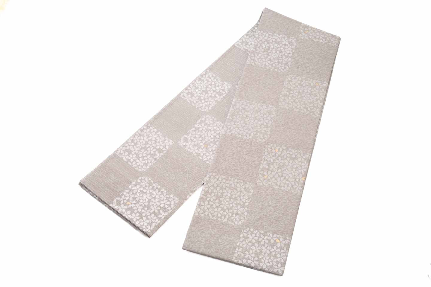 Online限定/即納品【総紗縫の半巾】市松に桜柄（モカ色）