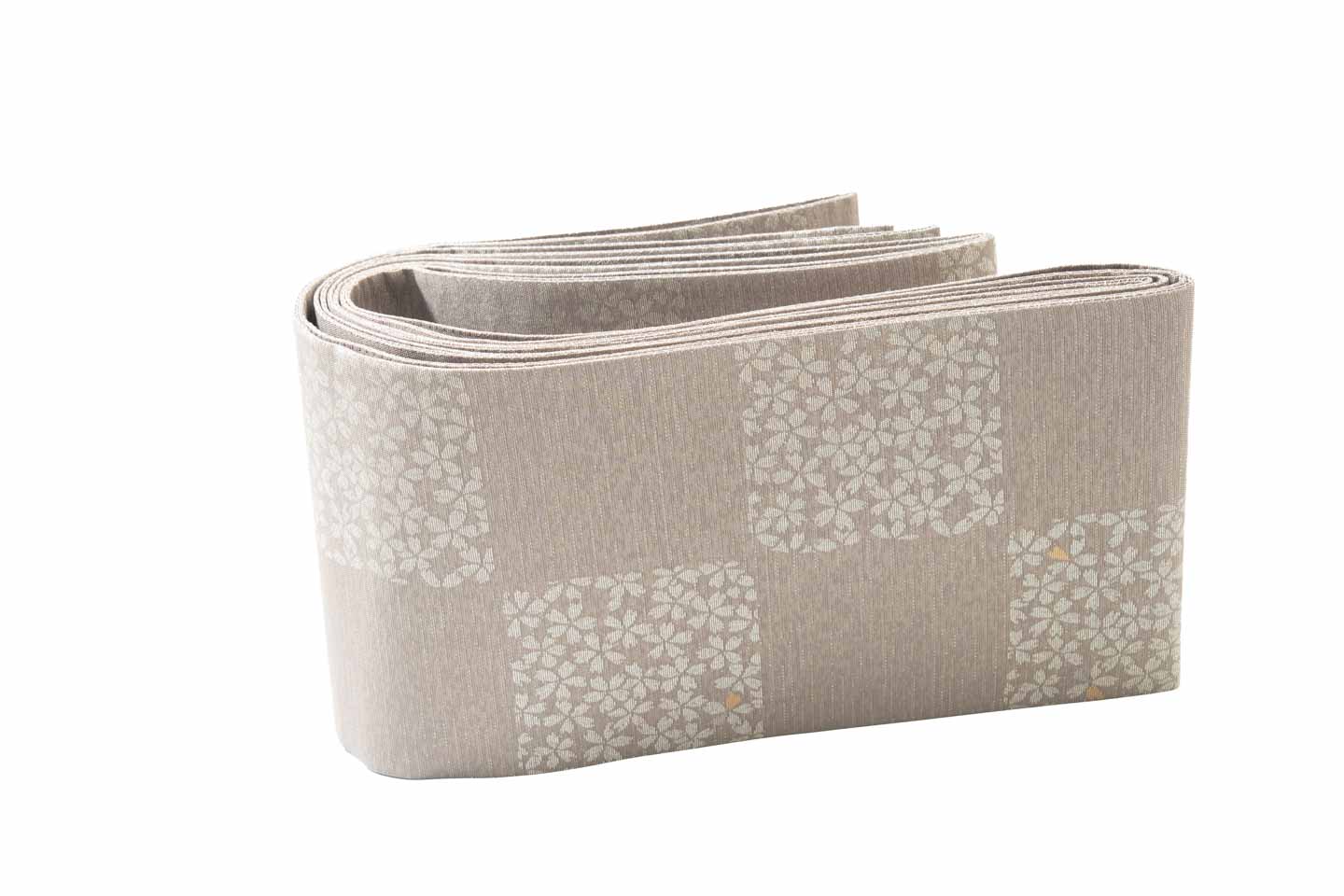 Online限定/即納品【総紗縫の半巾】市松に桜柄（モカ色）