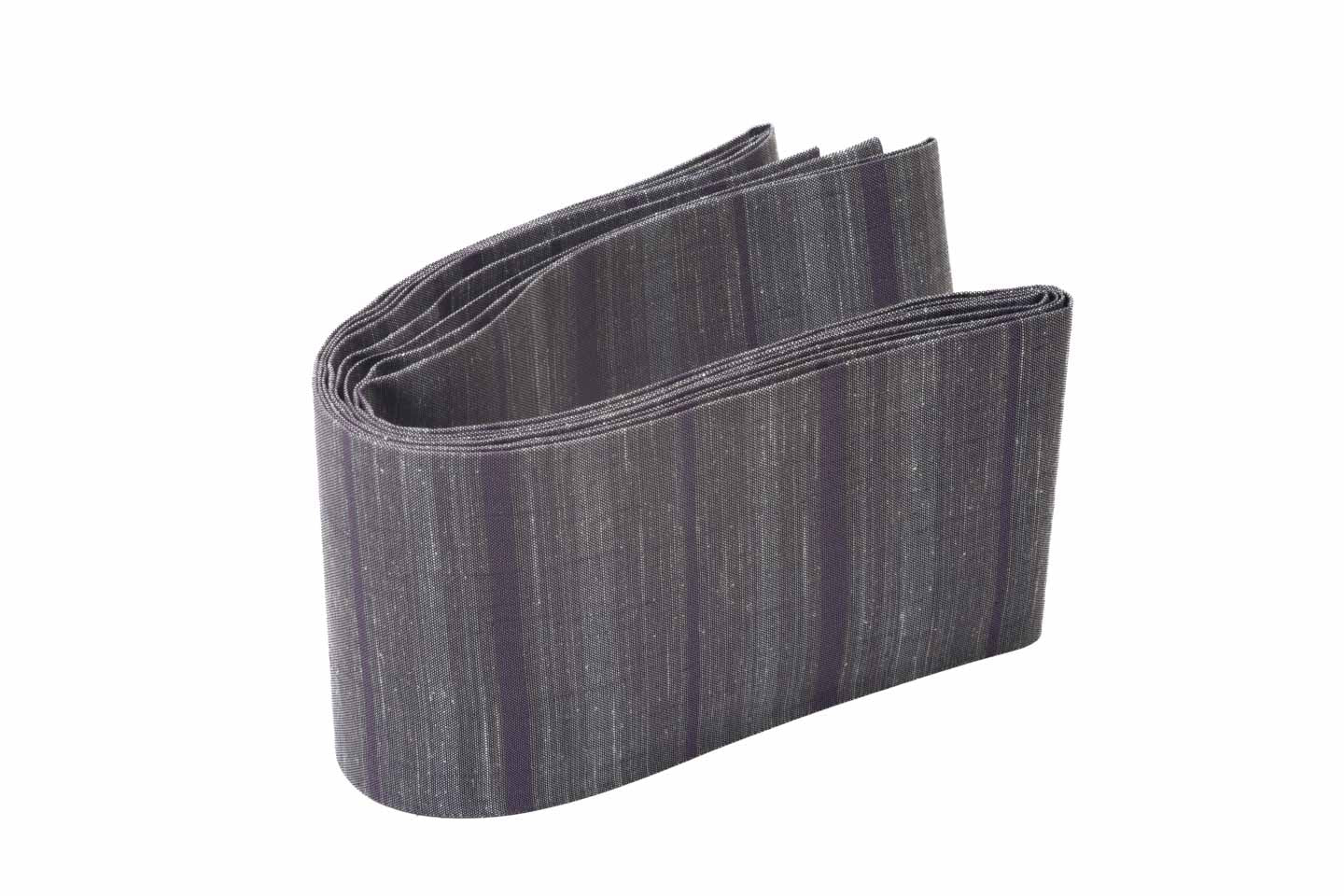 Online限定/即納品【600経紬の半巾帯】横段柄(グレー＋紫入り)