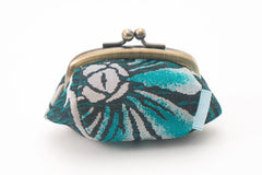 【西陣織の絹のがま口/漢錦】グリーン花