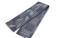 Online限定/即納品【総紗縫の半巾】市松に雪持柳(藍グレー色)