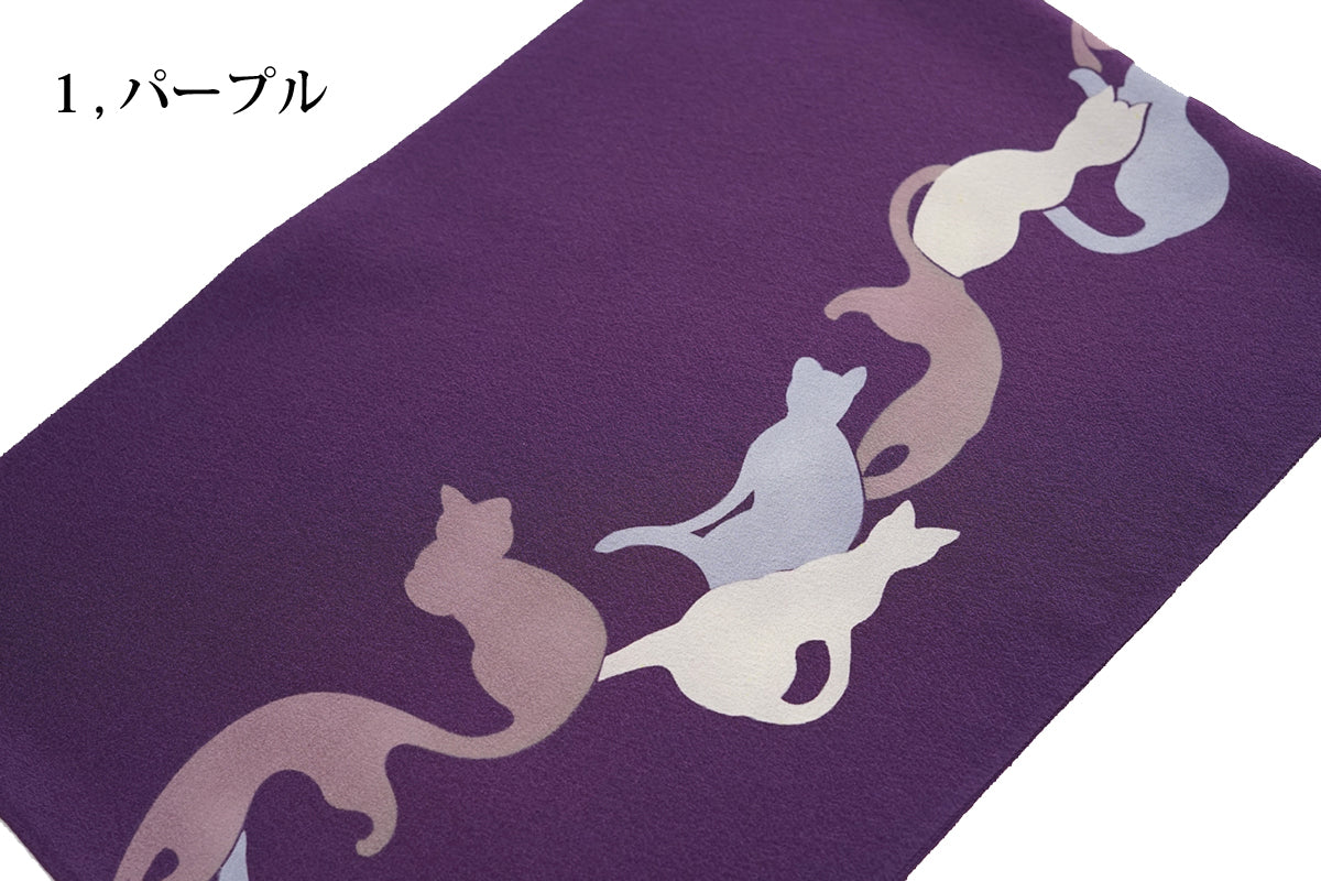 【かげ猫柄の型染め帯揚げ】作楽/3colors