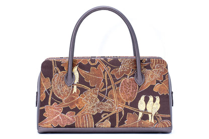 【引箔を使った帯地の利休バッグ 烏瓜/千寿錦引箔】ダックジュエル(茶系)